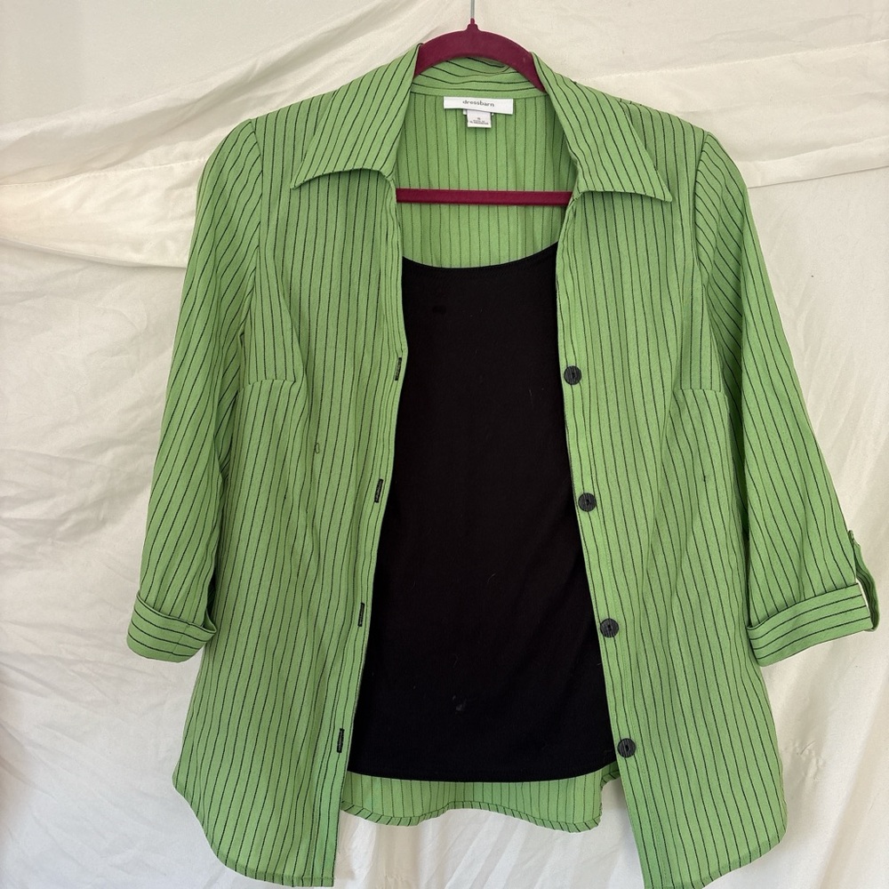 Dressbarn Lime Green Striped Shirt with Black Tank